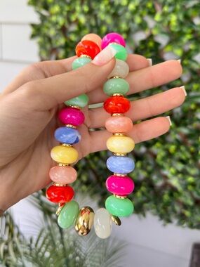Colorful Beaded Dopamine Necklace with Gold Accents